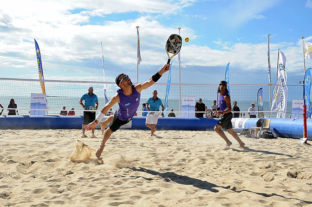 Beach padel in a coastal setting