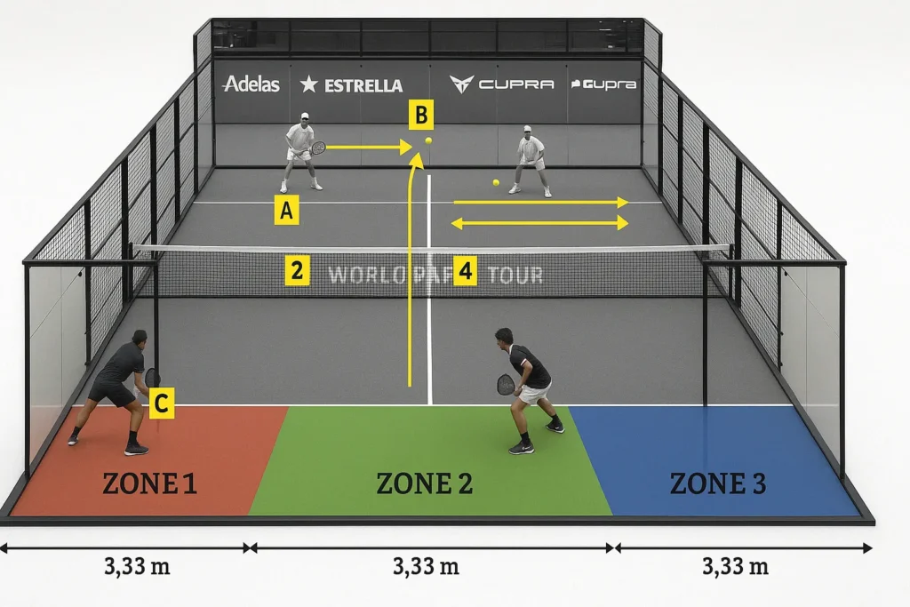Padel offensive and defensive styles diagram