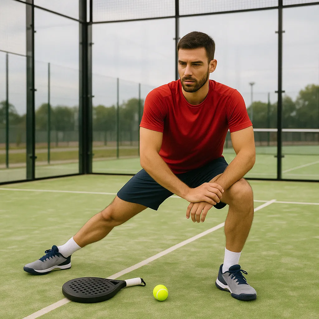 Padel player warming up before match